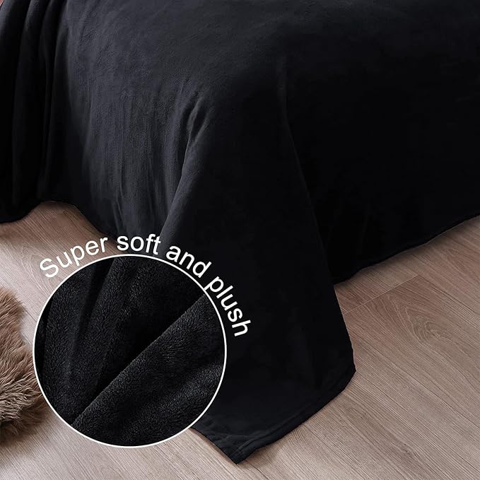 Exclusivo Mezcla Fleece Blanket King Size for Bed, Super Soft and Warm, All Season Use, Cozy, Plush, Lightweight, 120x120 Inches, Black