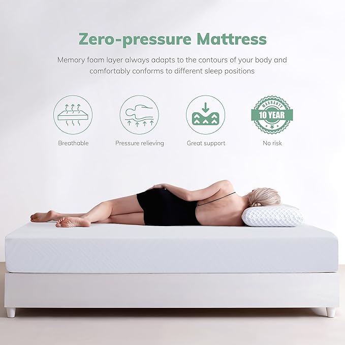 EGO White 12 inch Twin Memory Foam Mattress, Gel Green Tea Mattress Bed in a Box, Made in USA, CertiPUR-US Certified, 38"×75", Medium Firm