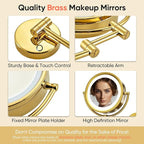 GURUN 8.5" Plug-in Magnifying Makeup Mirror with 3 Tones Dimmable LED Lights Double Sided Touch Control Wall Mounted Vanity Mirror for Bathroom with 10X Magnification M1809DGJ-T (Brushed Gold)