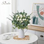 Serwalin 100 Pcs 7 Kinds Mixed Artificial Eucalyptus Leaves Stems Bulk with Flowers Faux Silver Dollar Eucalyptus Stmes Greenery Branches for Wedding Floral Arrangement Centerpieces Home Decor