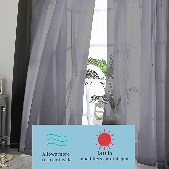 OWENIE Short Sheer Curtains 24 Inches Long 2 Panels for Bathroom Window, Rod Pocket Light Filtering Sheer Tier Curtains for Small Kitchen Laundry Room, RV, Camper Travel Trailers, 42 W x 24 L, Black