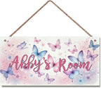 Personalized Sign Multicolour Butterfly Decor For Girls Room Nursery Kids Bedroom Custom Name Wood Plaque Hanging Plate Wall Art Decor For Kids Room