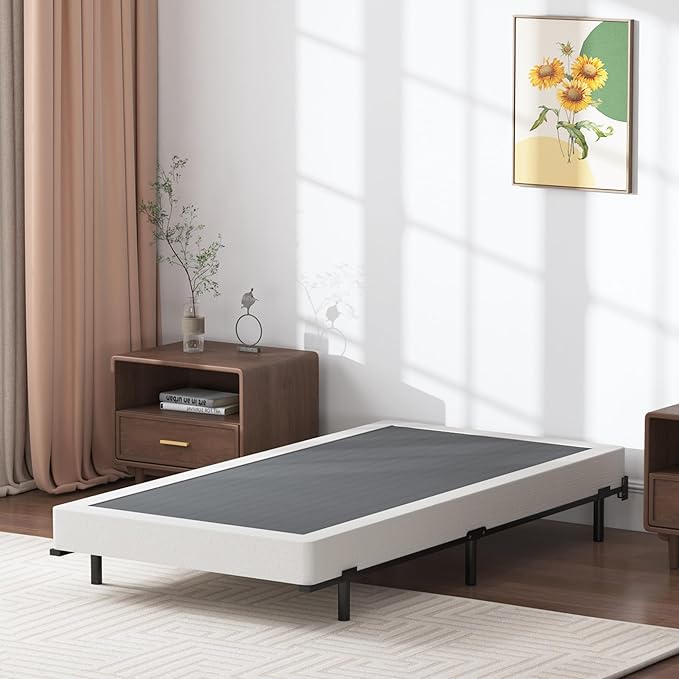 Twin Box Spring 5 Inch Low Profile Heavy Duty Metal Structure with Easy Clean Fabric Bed Cover, Non-Slip, No Noise, Easy Assembly