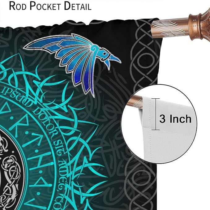 Viking Curtains Ancient Nordic Magic Rune Curtains Nordic Mythology Viking Bird Pattern Printed Curtains Bedroom Living Room Decoration Blackout Curtains W84 * L84 Inch