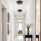 VONLUCE Flush Mount Ceiling Lights, 4-Light Hallway Ceiling Lighting Fixtures, 15 inch Farmhouse Metal Cage Ceiling Lights for Entryway Kitchen, Adjustable Lamp Holders, 2 pcs, Black