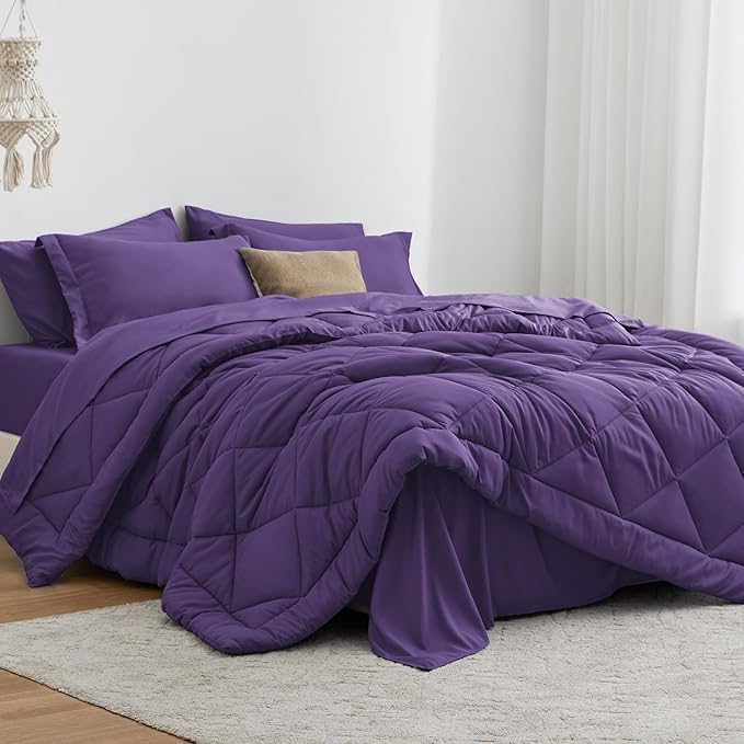 Love's cabin Twin XL Comforter Set Purple, 5 Pieces Twin XL Bed in a Bag, All Season Bedding Sets with 1 Comforter, 1 Flat Sheet, 1 Fitted Sheet, 1 Pillowcase and 1 Pillow Sham