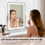 Vanity Mirror with Lights, 18"x13" Hollywood Lighted Makeup Mirror for Tabletop & Bedroom 3 Color Lighting Modes Smart Touch Control 360° Rotation Detachable