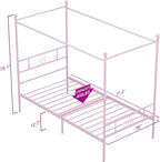 Weehom Twin Canopy Bed Frame with Headboard and Footboard, 4 Posters Metal Bed Frame, No Box Spring Needed, Mattress Foundation Platform Bed for Kids and Adults, Pink