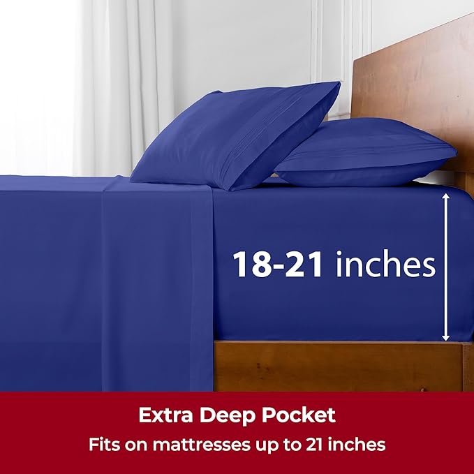 Mellanni Extra Deep California King Sheets - 4 PC Iconic Collection Bedding - Hotel Luxury, Ultra Soft, Cooling Bed Sheets - Wrinkle, Fade, Stain Resistant (Cal King, Royal Blue)