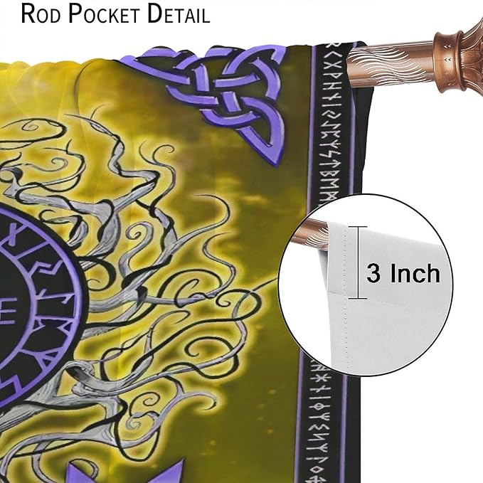 Viking Blackout Curtains Scandinavian Pirate Totem Mythology Golden Tree of Life Printed Curtain Bedroom and Living Room Decoration Blackout Curtains W63 * L63 Inch