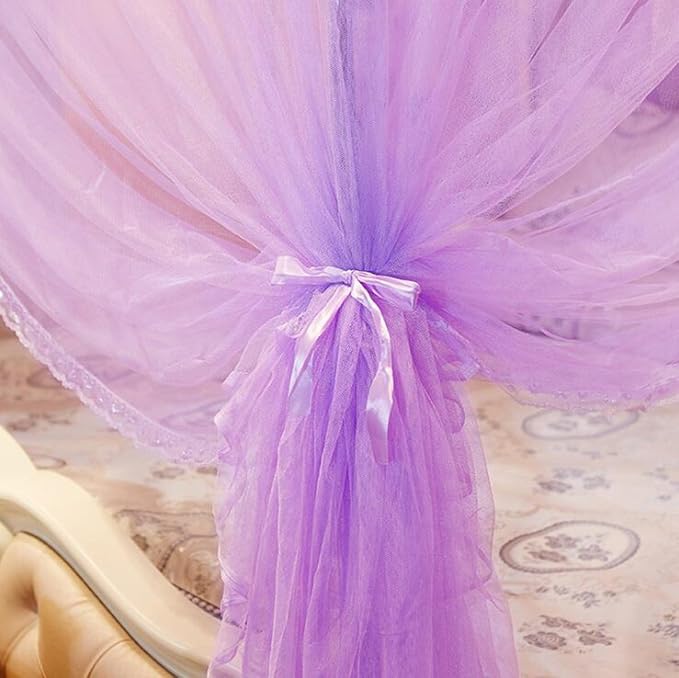 4 Corners Princess Bed Curtain Canopy Canopies for Girls Boys Adults Bed Gift (Twin, Purple)