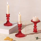 12PCS Red Candlestick Holders Set- 4" H Taper Candle Holders, Glass Candle Holders Bulk for Activities, Party, Home Table Centerpieces, Festival Gifts & Windowsill Decor