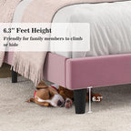 Allewie Queen Bed Frame/Velvet Upholstered Bed Frame with Vertical Channel Tufted Headboard/Strong Wooden Slats/Platform Bed Frame/Mattress Foundation/Box Spring Optional/Easy Assembly/Pink