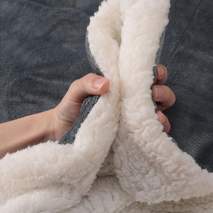 NANPIPER King Size Sherpa Blanket, Soft Fleece Throw for Bed, Reversible Thick Fuzzy Blanket for Winter (Grey, 90x108 inches)