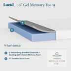 Lucid 6 Inch Memory Foam Mattress – Low Profile – Medium Firm Feel - Infused with Bamboo Charcoal and Gel - Bed in a Box - Temperature Regulating - Breathable - Full Size