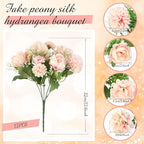 Tigeen Artificial Flowers Artificial Peonies Silk Flowers Faux Peony Fake Peony Silk Hydrangea Bouquet for Wedding Table Centerpiece Floral Vase Decor(Pink,24 Bundles)