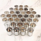 Silver Mercury Glass Tea Light Holders Set of 36 - Elegant Votive Candle Holders for Weddings, Showers and Home Decor - Perfect for Table Centerpieces and Parties (Glass, Silver)