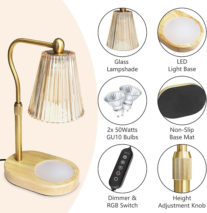 Dimmable Candle Warmer Lamp with RGB Mode & Timer, Electric Melting Lamps for Jar Candles, Wax Melt Warmers for Home Bedroom Decor (8 Colors LED Changing)