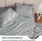 Love's cabin Satin Queen Sheets Set - 4 Piece Silver Silky Bed Sheets with Deep Pocket, Luxury Silk Feel Satin Queen Size Sheet Set (1 Flat Sheet,1 Fitted Sheet,2 Pillow Cases)