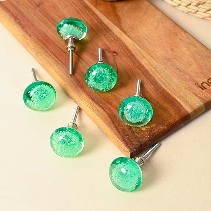 Perilla Home Set of 4 Bubble Knobs - Decorative Light Green Crystal Knobs - Glass Knob for Home Decor, Interior, Kitchen Cabinet, Hardware, Cupboard, Door, Dresser, Wardrobe and Drawer Pulls Handles