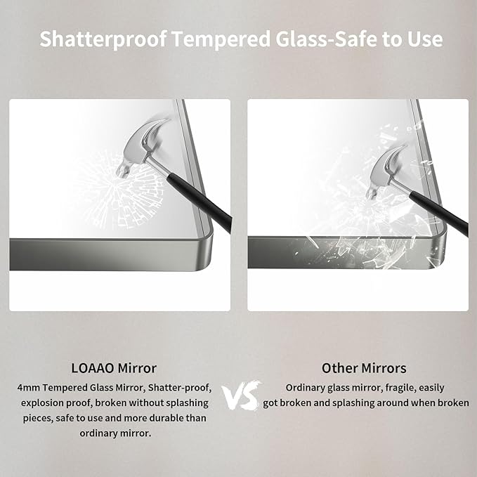LOAAO 48X30 Inch Brushed Nickel Bathroom Mirror, Rounded Rectangle Silver Metal Frame Mirror, Brushed Nickel, Anti-Rust, Shatter Proof, Hangs Horizontally or Vertically