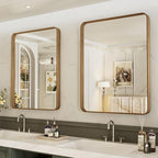 LOAAO 20X30 Inch Bathroom Mirror with Wood Grain Colored Metal Frame, Rounded Rectangle Metal Framed Bathroom Mirror, Anti-Rust, Hangs Horizontally or Vertically