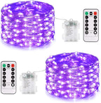 JMEXSUSS 2 Pack Christmas Fairy Lights Battery Operated, Total 200 LED 66ft Purple Christmas Lights with Remote, 8 Modes Twinkle String Lights Light for Halloween Tree Indoor Outdoor Decorations