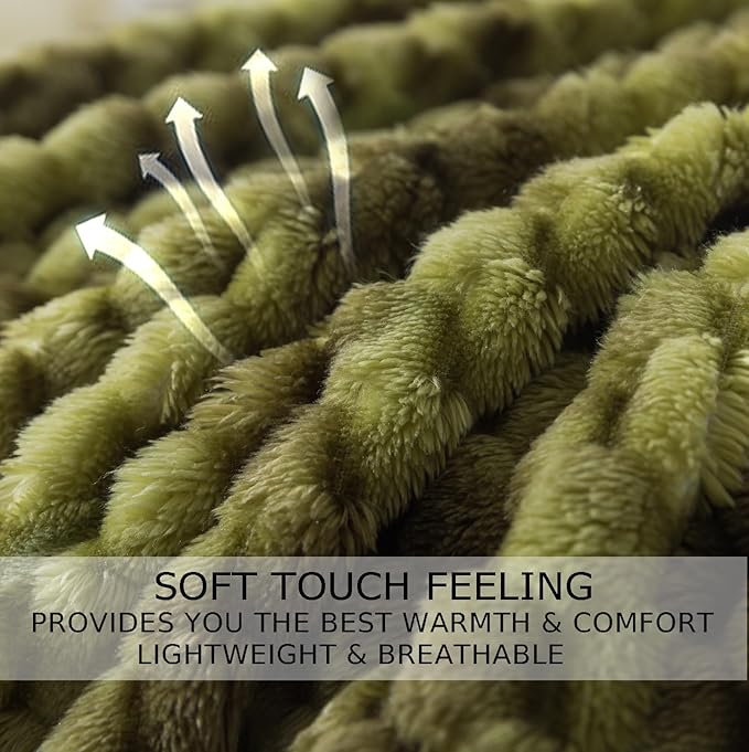 Soft Fleece Throw Blanket, 50x60 Inches Travel Size 3D Clouds Stylish Jacquard Throw Blanket for Couch, Cozy, Warm and Lightweight for Winter, Tie-dye Olive Green