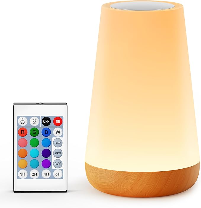 Auxmir LED Night Light Bedside Lamp Touch and Remote Control Dimmable Tabletop 13 RGB Colors Changing 5 Brightness Adjustable Rechargeable Portable Lamp for Baby Kids Nursery Bedroom Bathroom Camping