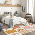 Boho Rug Baby Celestial Quilt Patchwork Sun Moon Rainbow Space Scandinavian Chic Area Rug Hallway Runner Rug Mat Minimalist Home Decor for Living Room Bedroom Nursery Playroom Classroom