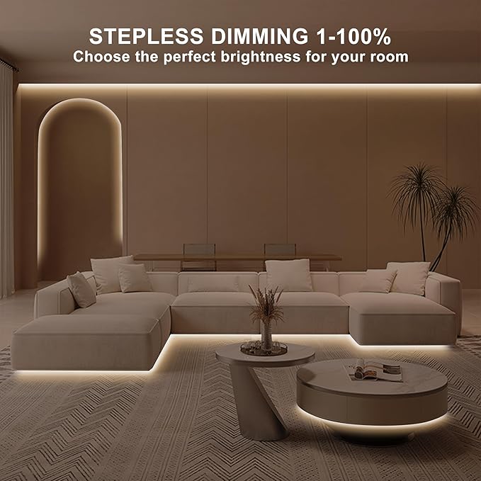 16.4ft COB LED Strip Light with Remote, 3000K Dimmable Bright Warm White Led COB Strip Light, White Continuous Led Strip Light for Mirror, Stair, Cabinet, Room