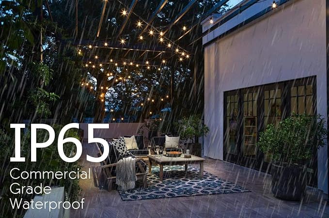 Solar String Lights Waterproof LED Indoor/Outdoor Hanging Umbrella Lights with 30 Bulbs - 50 Ft Patio Light for Deckyard Tents Market Cafe Gazebo Porch Party Decor