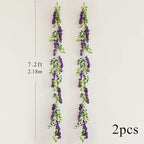Wisteria Artificial Flowers Garland, 2Pcs Total 14.4ft Silk Faux Wisteria Vine Kit, Hanging Flower Plant for House Outdoor Garden Ceremony Outside Wedding Arch Floral Decor (2, Purple)