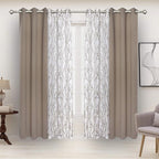 BONZER Mix and Match Curtains - 2 Pieces Branch Print Sheer Curtains and 2 Pieces Blackout Curtains for Bedroom Living Room Grommet Window Drapes, 37x63 Inch/Panel, Taupe, Set of 4 Panels