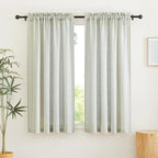 RYB HOME Linen Kitchen Curtains 63 inch Length for Living Room Bedroom, Privacy Protection Light Filtering Decorative Natural 2 Panels Set Farmhouse Boho, Sage Green, W 34 x L 63 inches