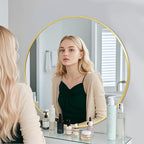 BEAUTYPEAK 40 Inch Round Mirror, Metal Frame Circle Mirror, Wall Mounted for Entryway, Bathroom, Vanity, Living Room, Gold