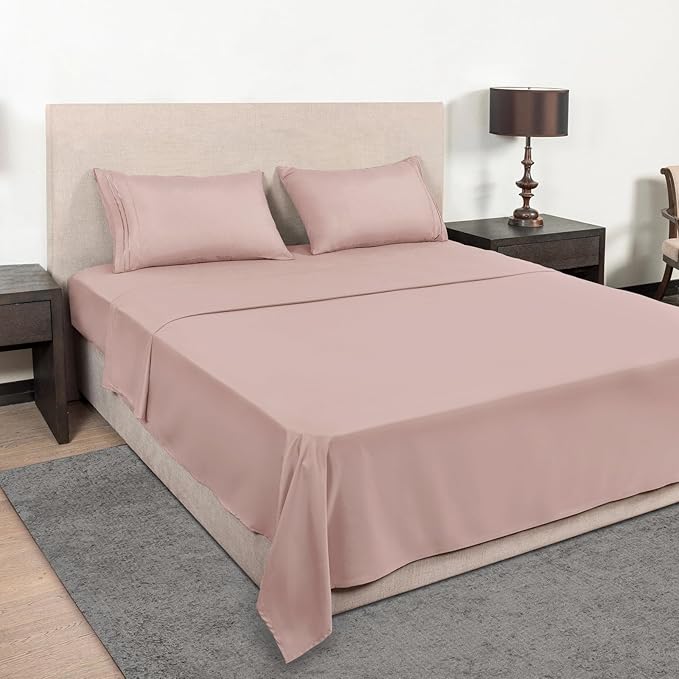 Mejoroom Queen Size Sheet Set - Hotel Luxury 1800 Bedding Sheets & Pillowcases - Deep Pocket Fitted Sheet, Soft, Breathable, Wrinkle & Fade Resistant - 4 Piece (Queen, Dusty Pink)