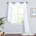 RYB HOME White Sheer Curtains for Canopy Bed, 2 Panels Wedding Arch Draping Fabric Window Scarf Table Runner Indoor Outdoor Curtains for Backdrop Events Decor, Wide 60 in x Long 216 in per Panel