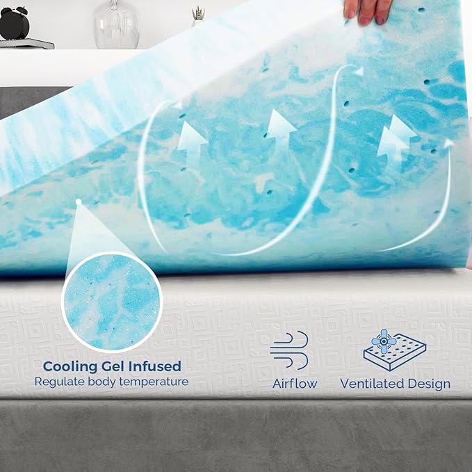 Mattress Topper Full, 4 Inch Gel Memory Foam Bed Topper for Full Size Bed, CertiPUR-US Certified, Blue