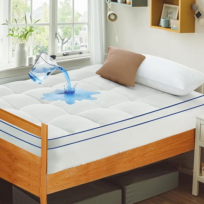 CYMULA Twin Mattress Topper Waterproof, Cooling Mattress Pad Cover, Extra Thick Pillow Top Mattress Topper with 8-21 Inch Elasticated Deep Pockets, Plush Down Alternative Fill Mattress Protector