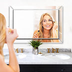 Pregaspor Mirror on Mirror Wall Mirror for Bathroom, 22" x 32" Rectangular Frameless Bathroom Vanity Mirrors for Wall, Polished Beveled Edge Decorative Mirrors for Living Room, Washroom and Bedroom