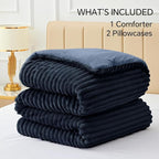 BEDELITE Fleece Full Comforter Set -Super Soft & Warm Fluffy Navy Blue Bedding, Luxury Fuzzy Heavy Bed Set for Winter with 2 Pillow Cases