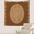 Batmerry Brown Ancient Mayan Tapestry, Calendar Wall Art Hanging Decoration Polyester Fiber White Ruffled Around for Dorm Room Bedroom Living Room, 59.1x59.1 inches