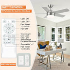 YUHAO 44 Inch Brushed Nickel Ceiling Fan with Light and Remote Control.Noiseless,Dimmable,3CCT,6 Speeds Reversible, DC Ceiling Fans for Indoor or Covered Outdoor
