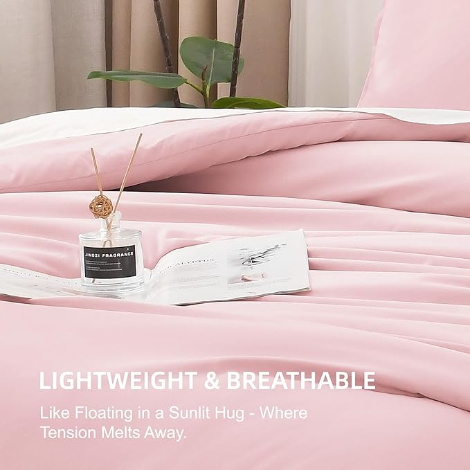 Litanika Pink Comforter Set Full Size, 3 Pieces Girls Women Cute Soft Solid Bedding Comforter Set, All Season Bed Set (79x90In Comforter & 2 Pillowcases)