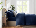 CozyLux California King Comforter Sets Navy Blue, 7 Pieces Cal King Bed in a Bag, All Season Bedding Sets with Stitch Quilted Comforter, Flat Sheet, Fitted Sheet, Pillowcases