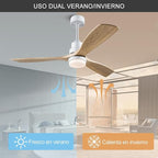 BOJUE 60 Inch Ceiling Fans with Lights and Remote Control, Dimmable LED Light, Indoor Outdoor Wood Ceiling Fan with 3 Blades for Patio, Living Room, Bedroom, Office, Summer House