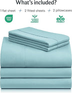 LuxClub 5 PC Split King Sheet Set, Breathable Luxury Bed Sheets, Deep Pockets Wrinkle Free Cooling Sheets Machine Washable Hotel Bedding Silky Soft - Aqua Split King