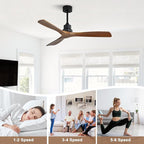 Sofucor 52 inch Ceiling Fan No Light, Solid Wood Indoor/Outdoor Ceiling Fans Without Lights, Remote Control, Reversible DC Motor, 3 Blade Low Profile Ceiling Fans for Patios, Bedroom, Farmhouse