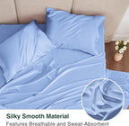 Love's cabin Satin King Sheet Sets - 4 Piece Sky Blue Silky Sheets King Size Bed with Deep Pocket, Luxury Silk Feel King Size Satin Sheet Set (1 Flat Sheet,1 Fitted Sheet,2 Pillow Cases)